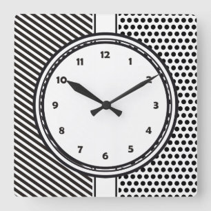 Horloge Carrée Black Dots & Stripes Grid + your backgr. &