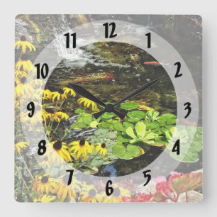 Horloge Carrée Black-Eyed Susans By Koi Pond