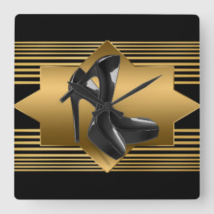Horloge Carrée Black Gold Monogram Pattern & High Heels