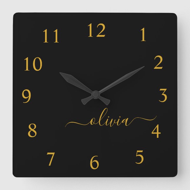Horloge Carrée Black Gold Script Monogram Girly (Recto)