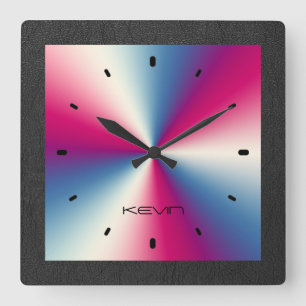 Horloge Carrée Black Leather & Shiny Metallic Stainless Steel
