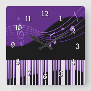 Horloge Carrée Black & Purple Musical Melody Square Wall Clock
