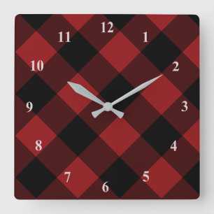 Horloge Carrée Black Red Plaid
