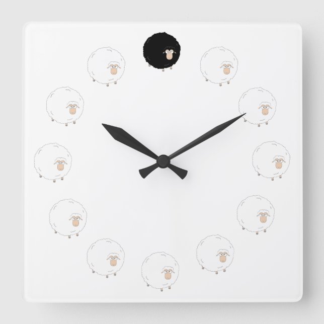 Horloge Carrée Black sheep clock with TRANSPARENT background (Recto)