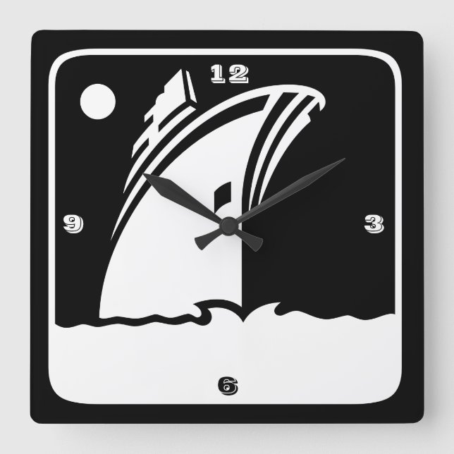 Horloge Carrée Black Ship Cruise - Retro Style Wall Clock (Recto)