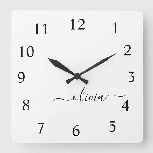 Horloge Carrée Black White Script monogram Girly (Recto)