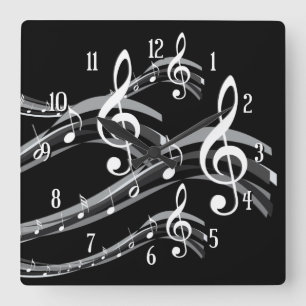 Horloge Carrée Black & White Treble Clef