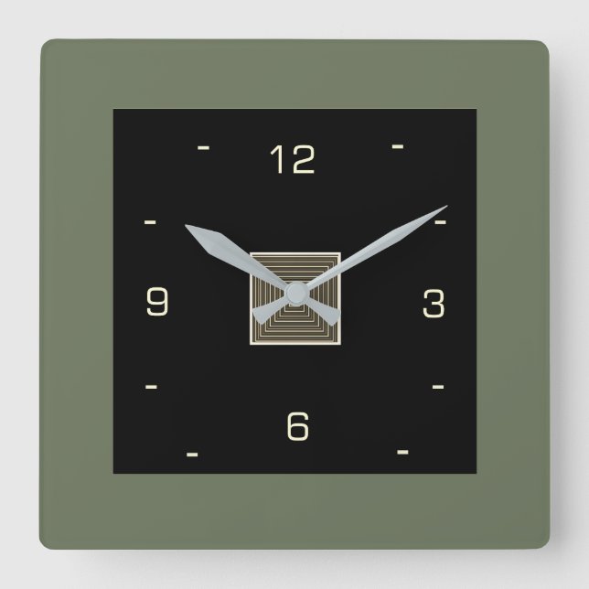 Horloge Carrée Black with Cream Numerals and Olive Border (Recto)