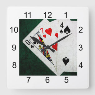 Horloge Carrée Blackjack 21 point - Reine, Sept, Quatre