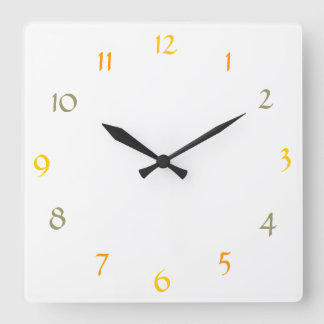 Horloge Carrée Blanc avec chiffres Orange-Gold-Khaki