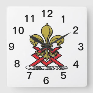Horloge Carrée Blason Héraldique Rouge Or Préparatoire Emblème Fl