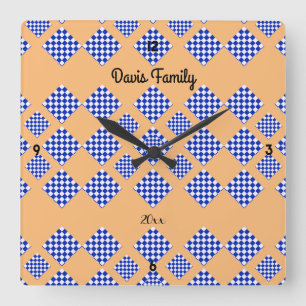 Horloge Carrée Bleu blanc À damiers beige clair