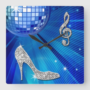 Horloge Carrée Bleu étincelant/argent Note musicale & talon Stil
