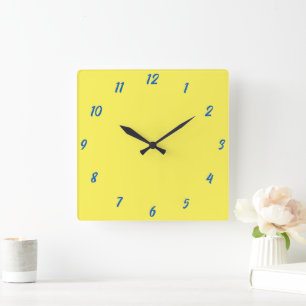 Horloge Carrée Bleu Jaune Classy Élégant Couleur Personnalisée Cu