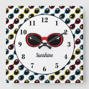 Horloge Carrée Bleu jaune rouge de rétros lunettes de soleil