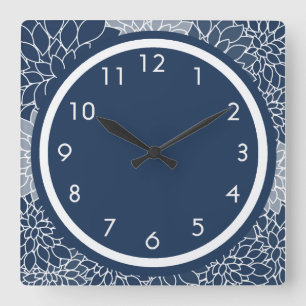 Horloge Carrée Bleu marine floral