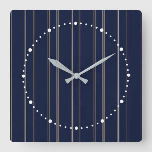 Horloge Carrée Bleu Nuit Ivoire Or Rayures
