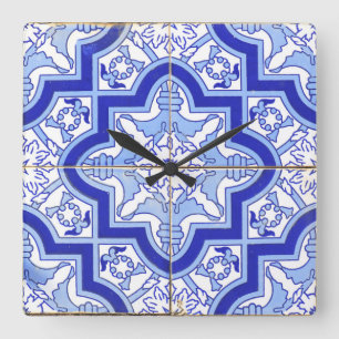 Horloge Carrée Bleu portugais d'horloge de tuile