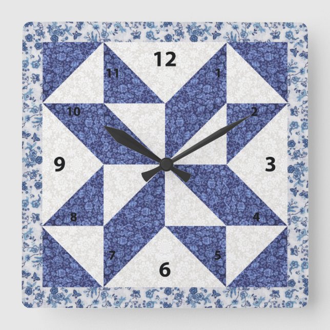 Horloge Carrée Bleu regard piqué beau par calicot (Recto)