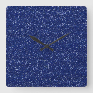 Horloge Carrée Bleu Royal Étincelant & Paillettes Argentées
