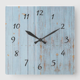 Horloge Carrée Bleu Rustique Bois Ferme Vintage