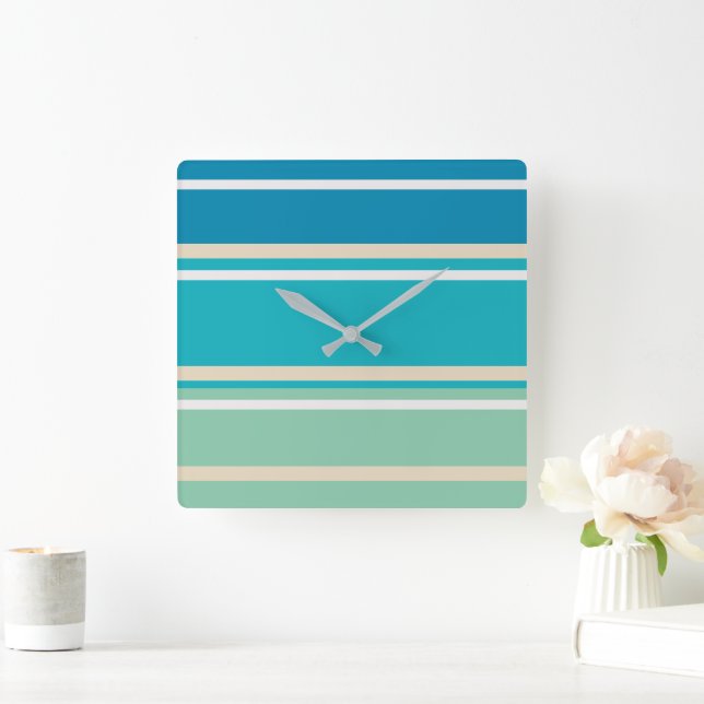 Horloge Carrée Bleu turquoise, vert et turquoise (Maison)