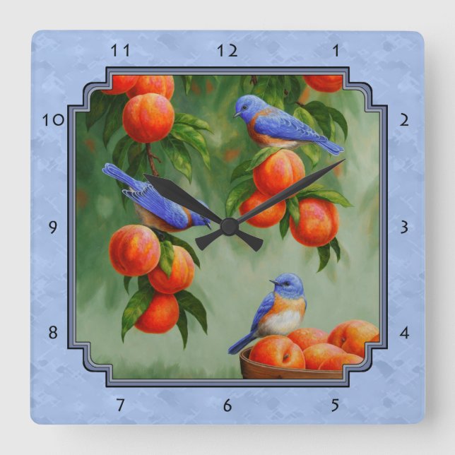 Horloge Carrée Bleus et pêches bleu (Recto)