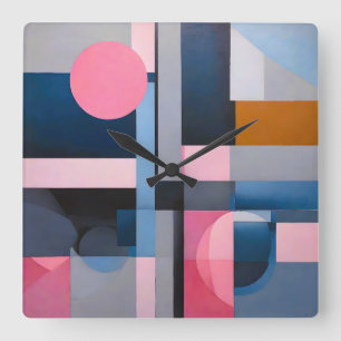 Horloge Carrée Bleus et roses subtils dans l'abstraction géométri