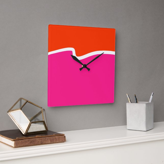 Horloge Carrée Bloc de couleur blanc rose chaud (Bureau)
