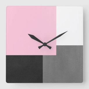 Horloge Carrée Bloc géométrique noir et blanc gris rose