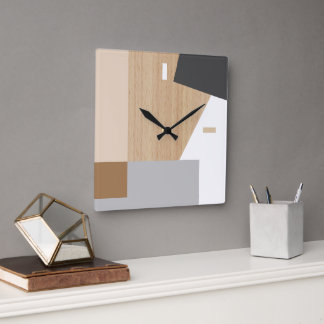 Horloge Carrée Blocs Modernes Art Motif Sur Faux Bois