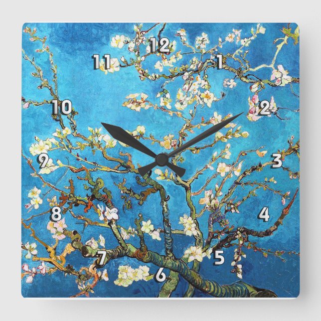 Horloge Carrée Blossoming Almond Tree Van Gogh Fine Art (Recto)