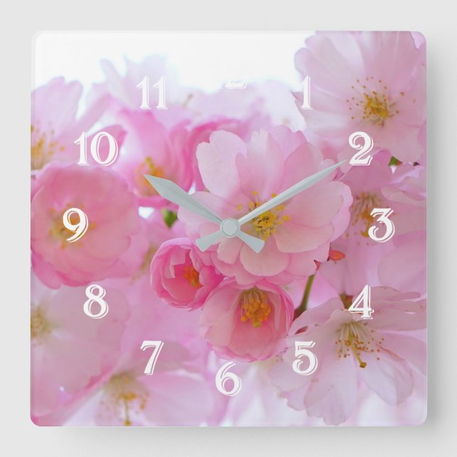 Horloge Carrée Blossoms de Pastel Pink (Recto)