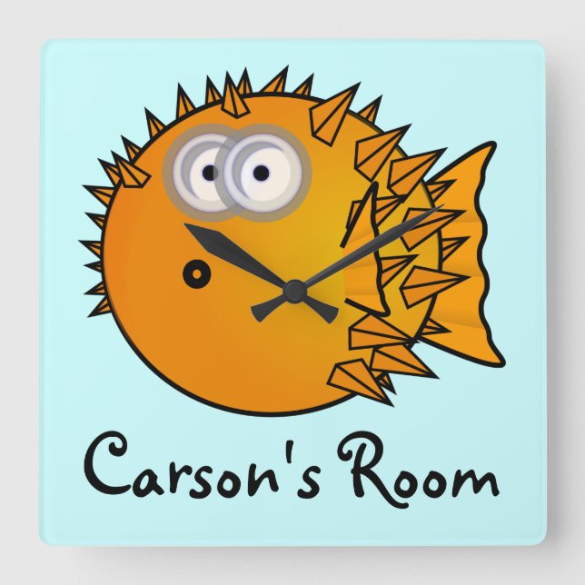Horloge Carrée Blowfish mignon de bande dessinée (Recto)