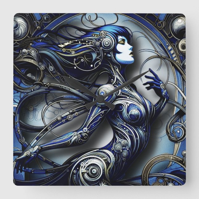 Horloge Carrée Blue Android Girl 1 (Recto)