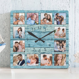 Horloge Carrée Blue beach Nautical Driftwood