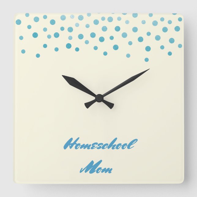 Horloge Carrée Blue Confetti Homeschool Maman (Recto)