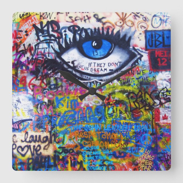 Horloge Carrée Blue graffiti evil eye (Recto)