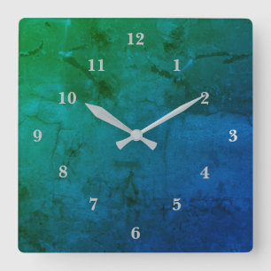 Horloge Carrée Blue green marble , rainbow art
