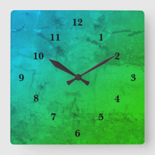 Horloge Carrée Blue green marble , rainbow art