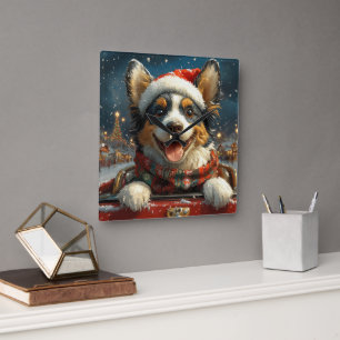 Horloge Carrée Blue Heeler Dog Roller Dessous de verre Noël