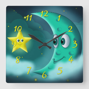 Horloge Carrée Blue Moon et Yellow Star