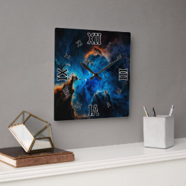 Horloge Carrée Blue Nebula Nuds AI Concept Art par Xzendor7