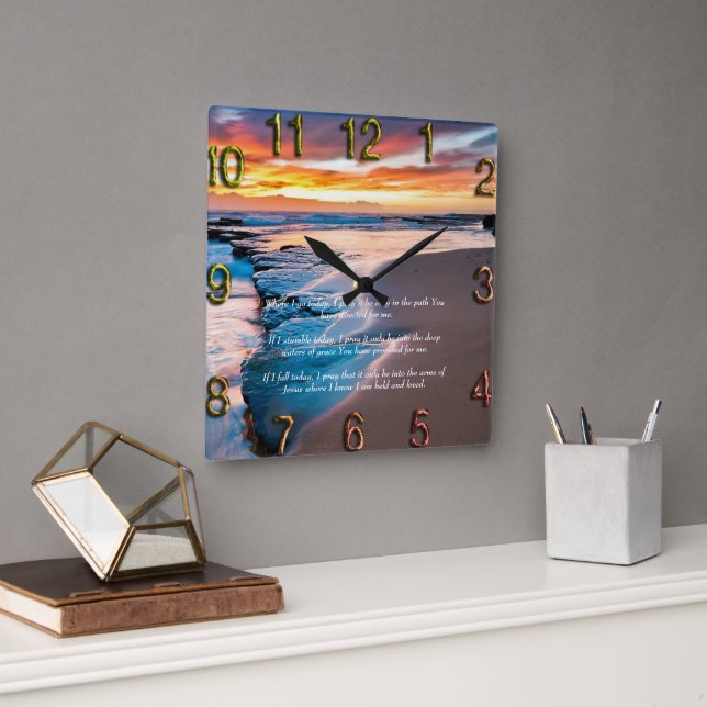Horloge Carrée Blue Ocean Gold Christian Faith (Bureau)