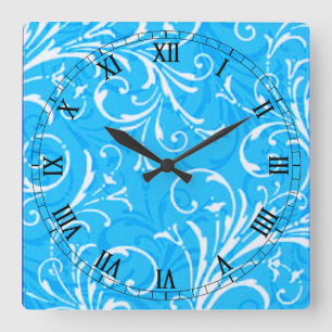 Horloge Carrée Blue Ornamental Square Roman Clock