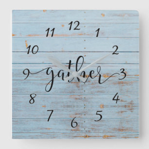 Horloge Carrée Blue Rustic Bois Gather Ferme Rustique