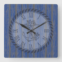 Blue Rustic Painted Wood Floral Nautical Anchor