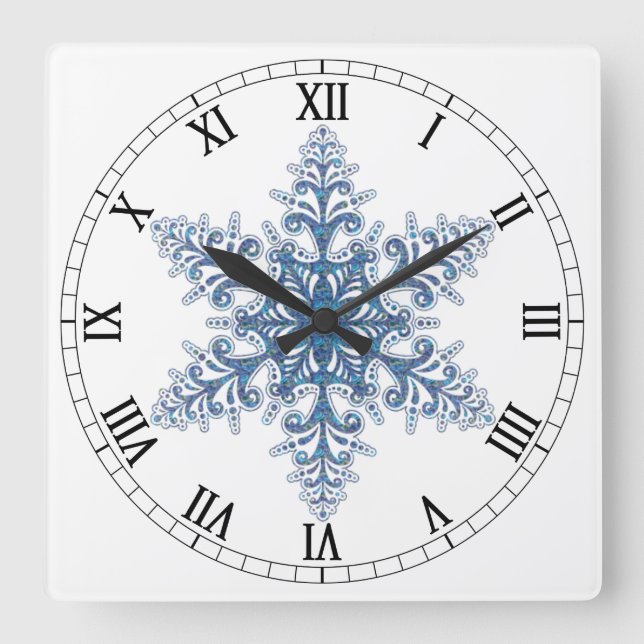 Horloge Carrée Blue Snowflake (Recto)
