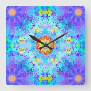 Horloge Carrée Blue Star Hippy Mandala Patterned