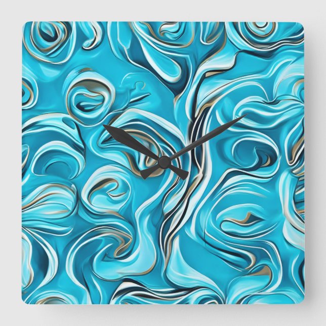 Horloge Carrée Blue Swirls Abstrait Peinture numérique (Recto)
